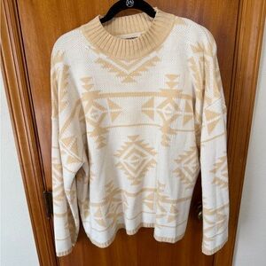 Savanna Jane Cream and Tan Geometric Crewneck Sweater